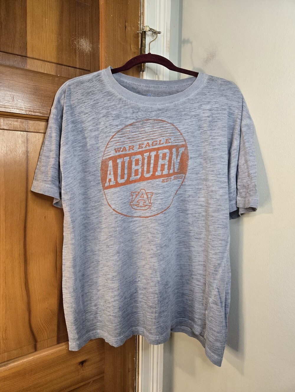 Knights Apparel Heather Gray Auburn Graphic Tee with Orange Logo *tiny Hole*